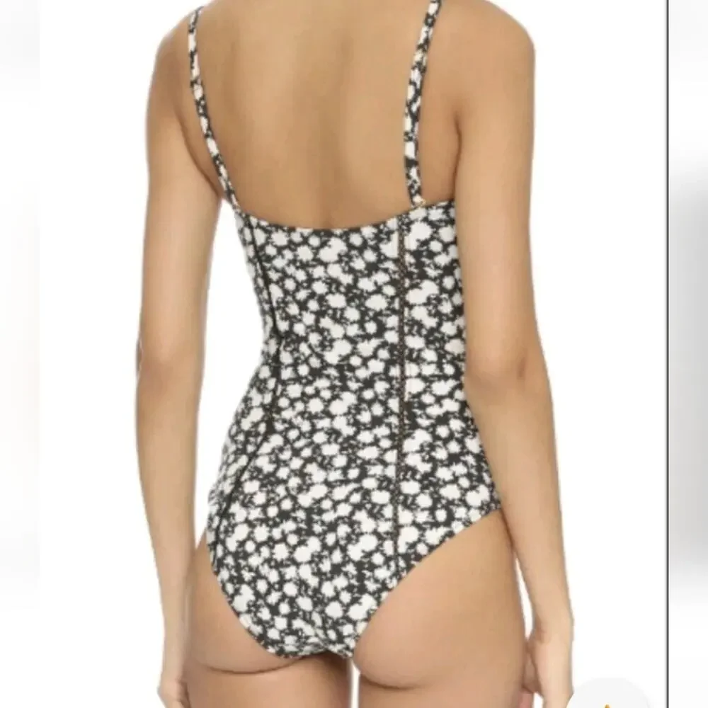 Tory Burch Floral One-Piece Black Cream Orchard Floral Swimsuit Small